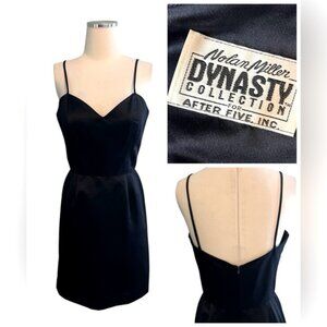 VTG Nolan Miller Dynasty Navy Satin Cocktail Dress Sz 4